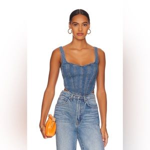 Bardot Denim Corset Bustier in Vintage